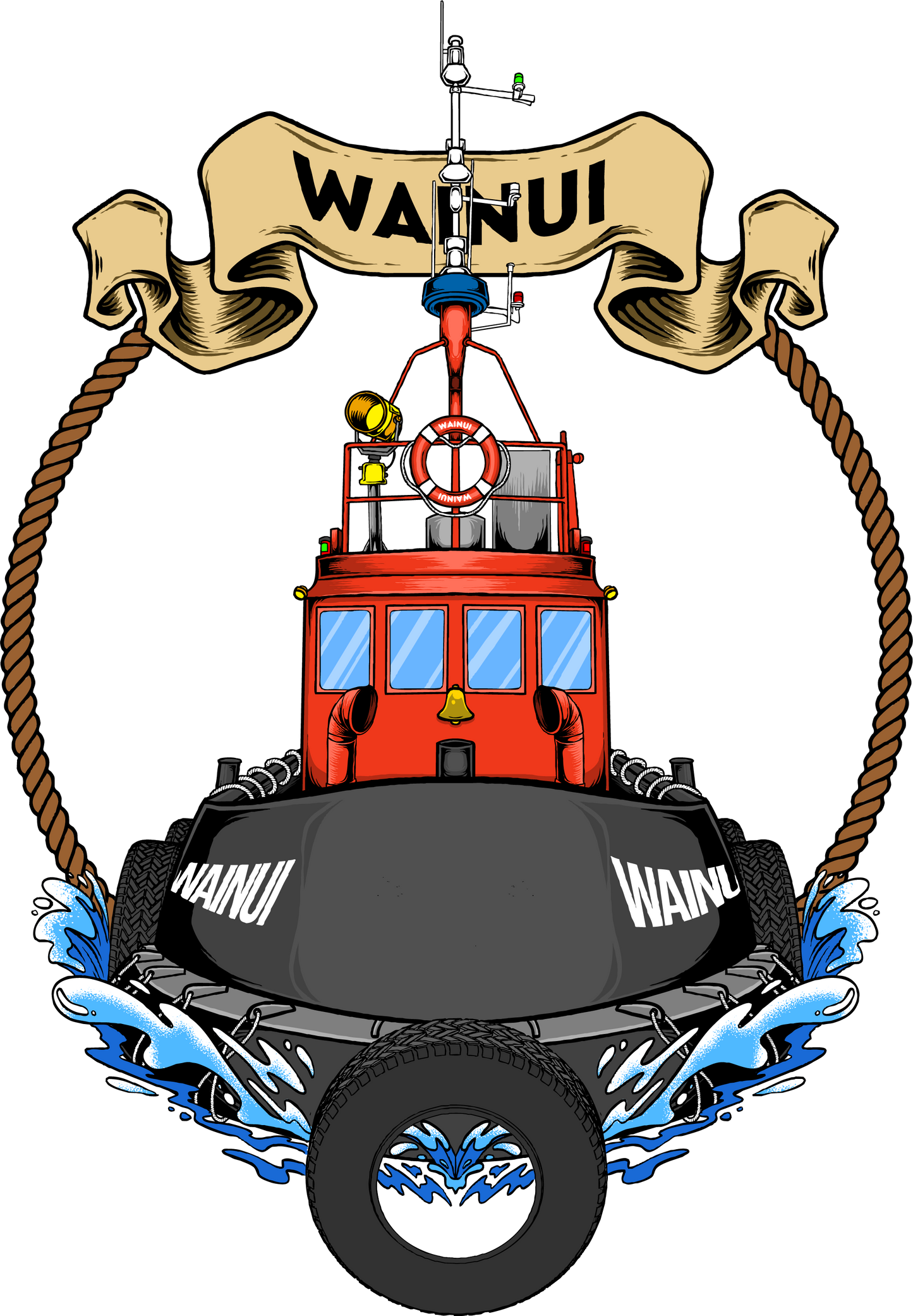 Wainui Tug with Banner - Mens tee